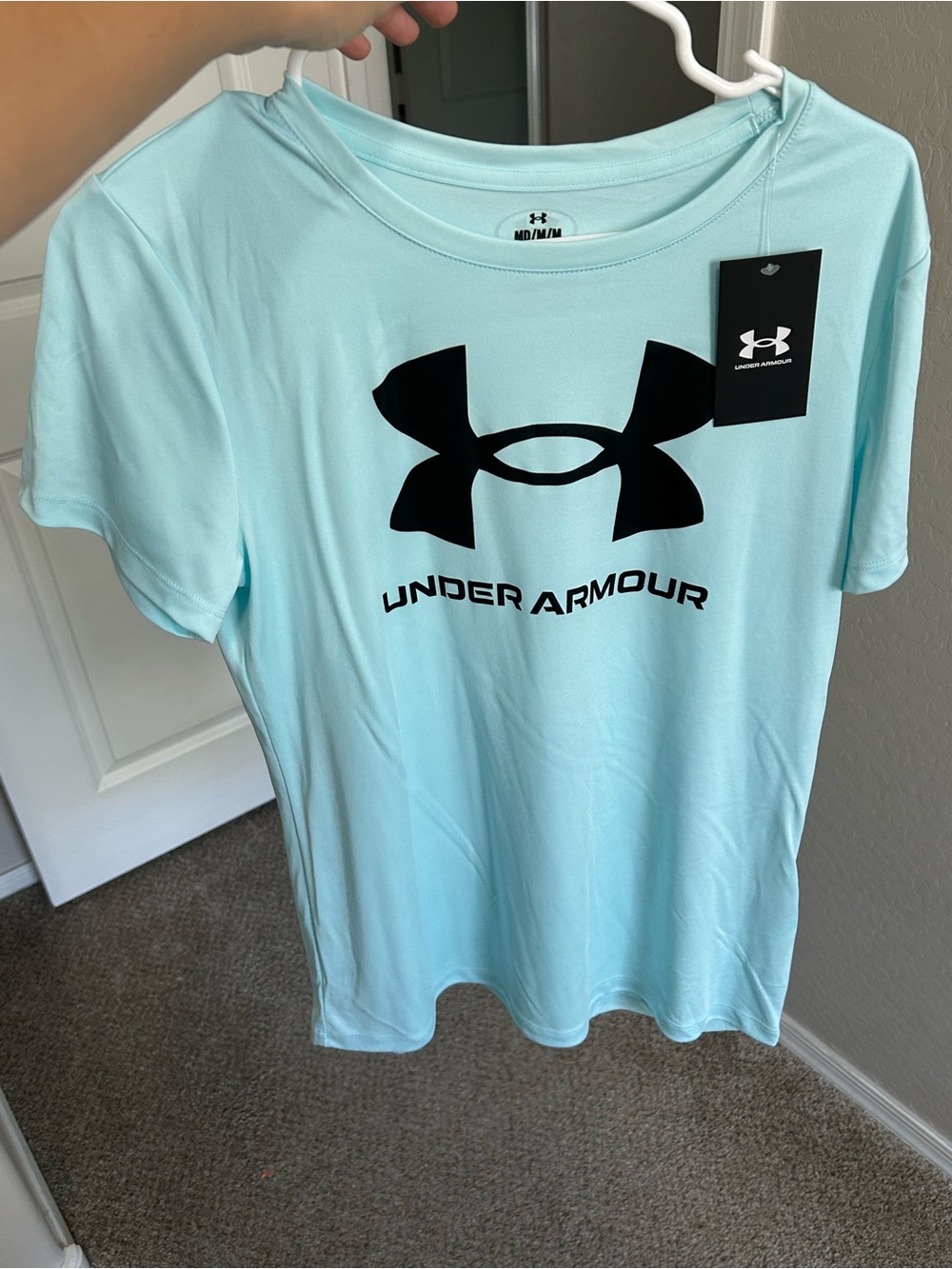 Under Armour Light Aqua Short Sleeve Performance Tee with Black Logo